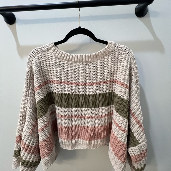 POL Striped Chenille Sweater - Pink, Olive, Cream, size Small - Picture 4 of 5